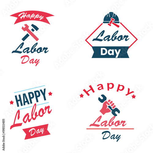 A vibrant illustration of Happy Labor Day celebrating workers with tools and banners.