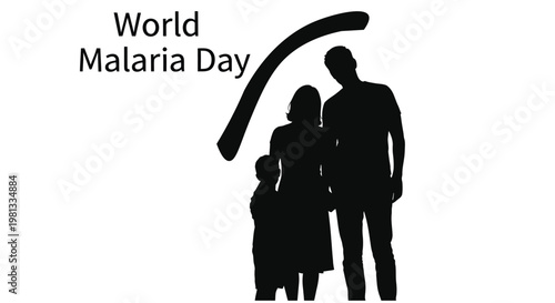 Silhouette of a family with world malaria day text on a white background