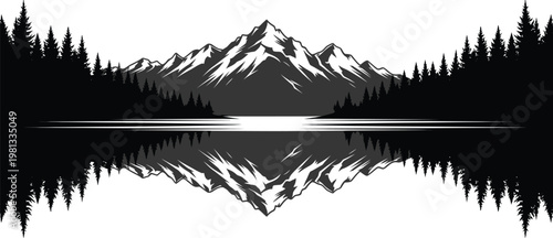 Majestic mountain silhouette reflection a serene landscape in black and white