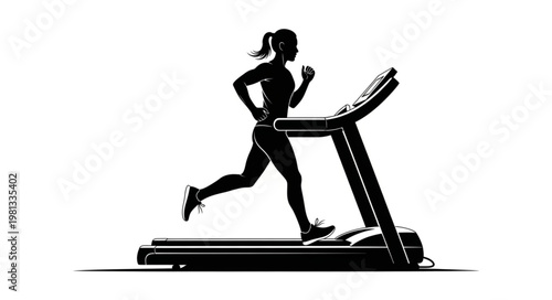 Silhouette of a Woman Running on a Treadmill.