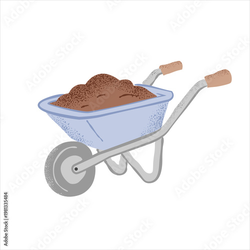 Wheelbarrow filled with soil isolated gardening illustration