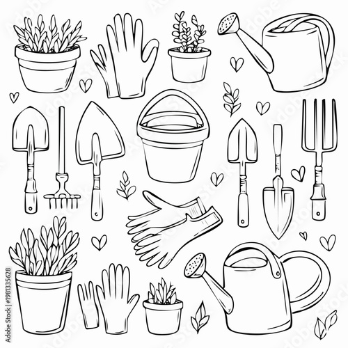 Gardening Tools and Supplies Illustration.