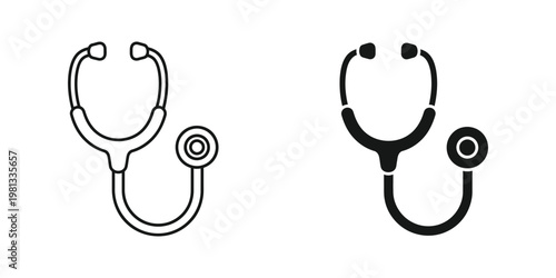 Comparison of traditional and modern stethoscope designs in black and white illustration