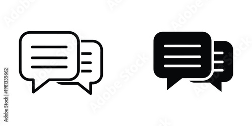 Black and white speech bubble icons indicating conversation and feedback