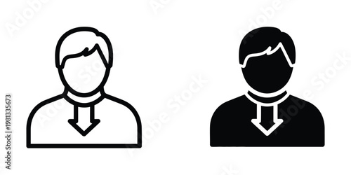 Two silhouetted figures with downward arrows on their chests indicating a decision or choice