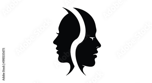 split personality silhouette illustration dual identity