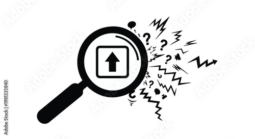 magnifying glass with question marks and arrow