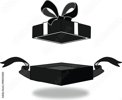 Black Gift Box Opening with Ribbon