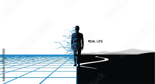 man stepping into unknown digital future technology