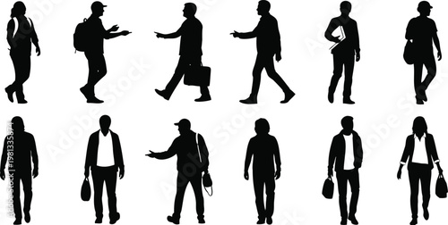 Diverse group of people silhouette collection business casual and everyday life