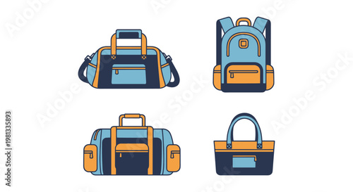 Gym Bag Line art vector set clean shapes illustration