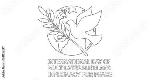 International day of multilateralism and diplomacy for peace emblem with dove and globe