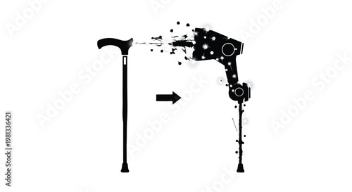 Cane transforming into robotic prosthetic leg