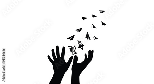 hands releasing butterflies into the air freedom