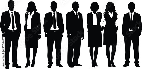 Business professionals silhouette a group of people in formal attire