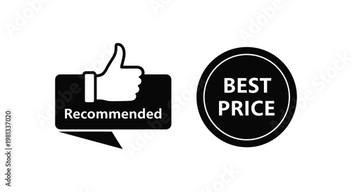 Recommended badge and best price seal in a black silhouette