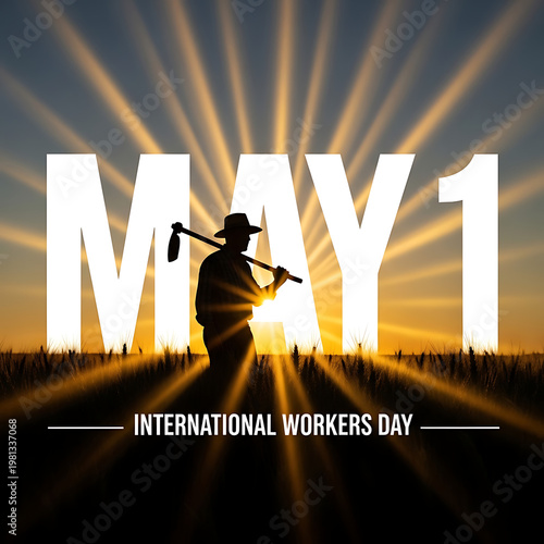 May 1st international workers day with farmer silhouette