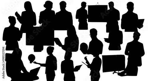 Diverse group of professionals collaborating in a modern office setting isolated on transparent background, Vector