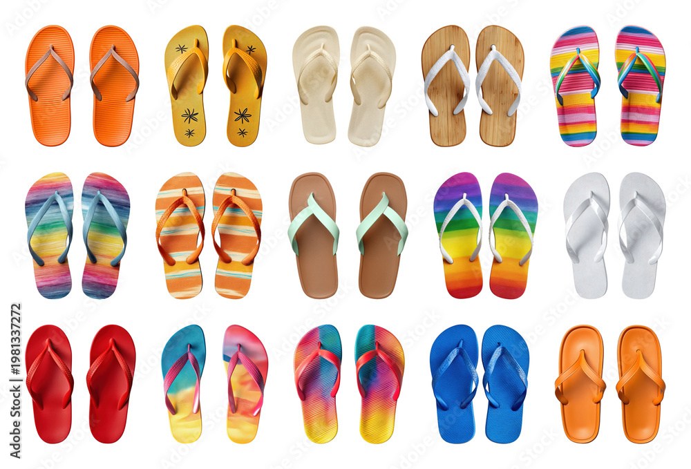 Fototapeta premium PNG Colorful summer flip-flops collection, transparent background