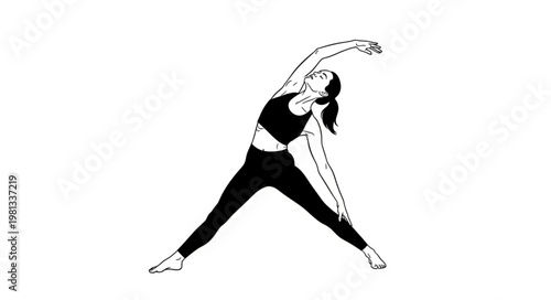 Woman performing a yoga pose with arms extended upwards.