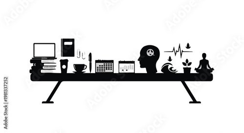 work life balance concept with desk and mindfulness