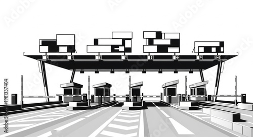 Modern Toll Booth Collection Station on a Highway.