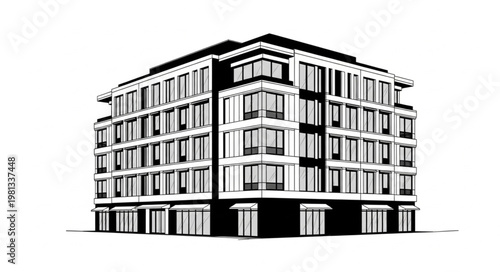 Modern Commercial Building Facade Illustration.