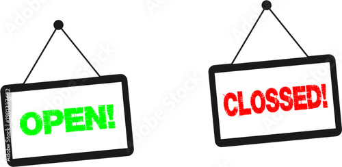 Open closed sign label isolated on transparent background business notice hanging door sign concept