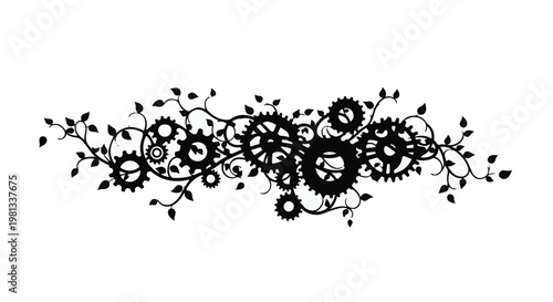 steampunk gear mechanism with floral elements