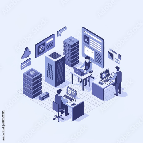 IT professionals working in a modern data center environment.