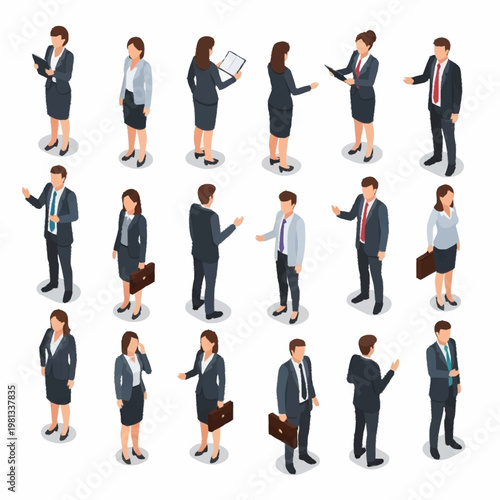 Diverse Group of Business Professionals in Isometric View.