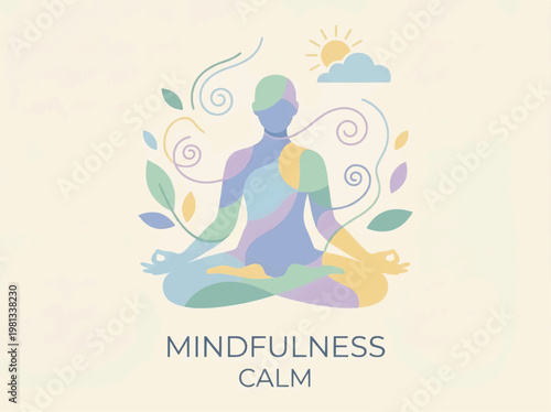 Calm mind mental health vector illustration with abstract peaceful shapes, mindfulness wellbeing concept, emotional balance pastel minimal editorial psychology illustration
