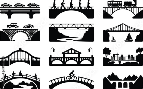 Bridge Silhouette Icon Road Structure Outline Design