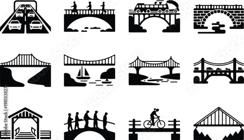 Bridge Silhouette Icon Road Structure Outline Design
