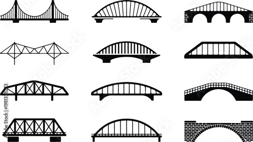 Bridge Silhouette Icon Road Structure Outline Design