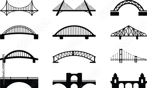 Bridge Silhouette Icon Road Structure Outline Design