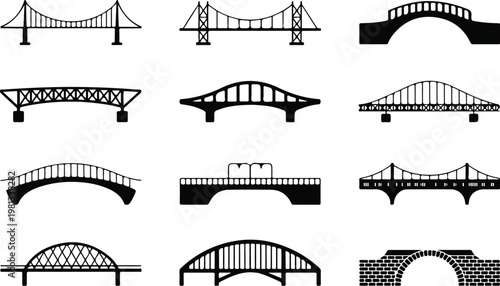 Bridge Silhouette Icon Road Structure Outline Design