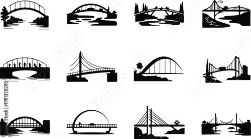 Bridge Silhouette Icon Road Structure Outline Design