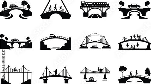 Bridge Silhouette Icon Road Structure Outline Design