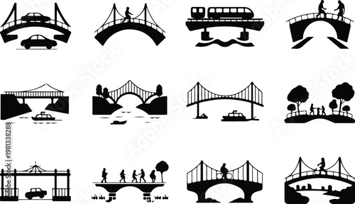 Bridge Silhouette Icon Road Structure Outline Design