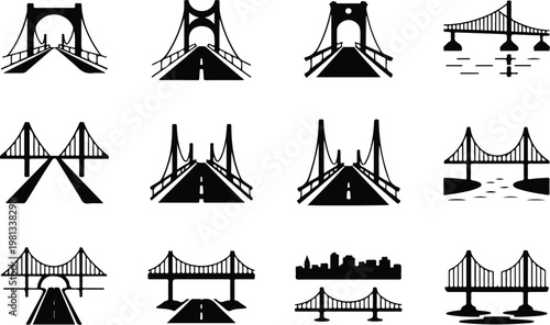 Bridge Silhouette Icon Road Structure Outline Design