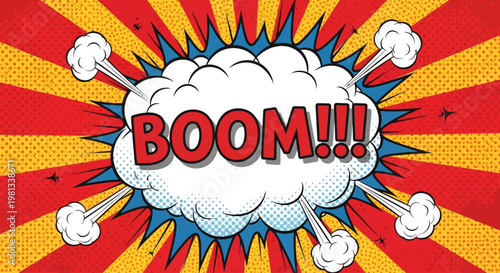 A comic explosion with a loud BOOM!!! sound effect occurs suddenly