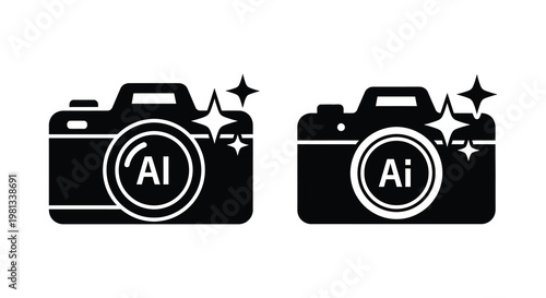 Two black camera icons with ai integration a modern silhouette