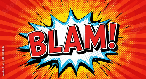 Comic book style illustration of explosion with BLAM text in red