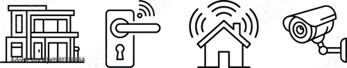 A set of icons representing smart home security features