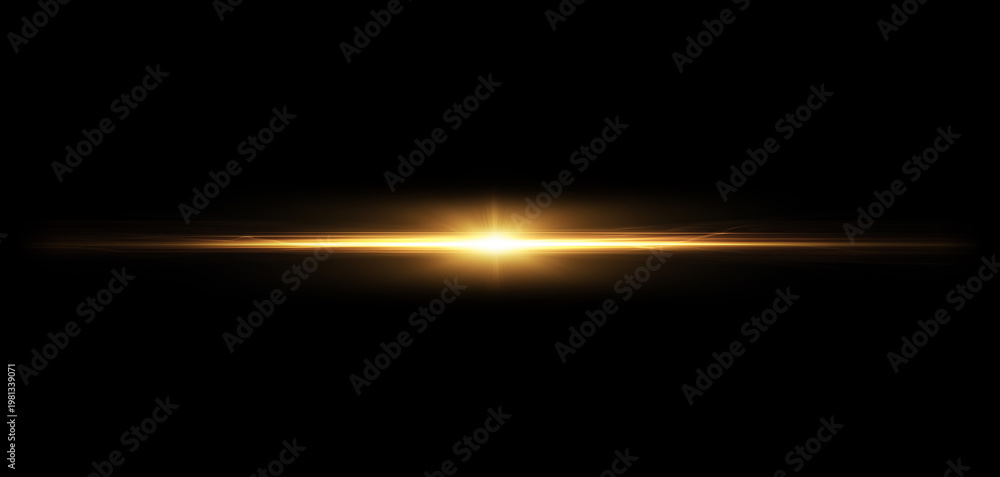 Fototapeta premium Golden soft light flare streak with smooth glow on dark background, cinematic horizontal lens overlay.