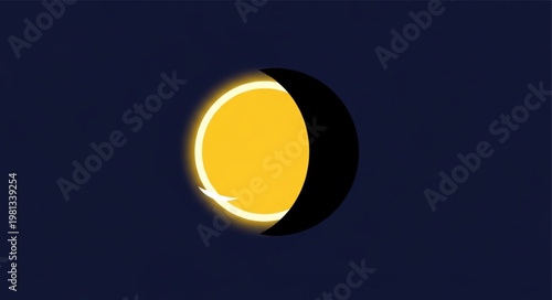 Partial Solar Eclipse Showing Sun Corona and Dark Moon.
