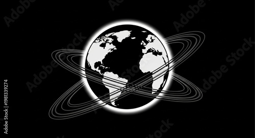Stylized Globe with Orbiting Rings.
