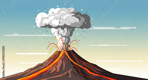 Volcano Erupting With Smoke Lava and Ash.