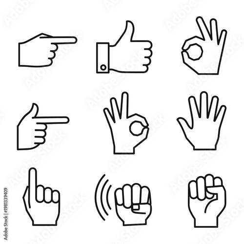 Collection of hand gesture line icons for professional UI design